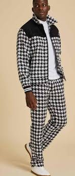 Inserch Wool Blend Houndstooth Suit JS264-41 Black/White