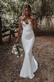 Women's Elegant Beach Wedding Dresses for Bride 2023 Lace Bohemian Wedding Dresses Long Satin Bridal Gowns