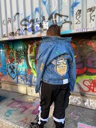 Totoro blue denim jacket (hand-painted with patchwork)