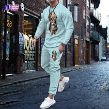 Korea 2023 Luxury Brand Shirt Long Suit Men's Oversized Sportswear Fashion Street Bear Pattern Long-Sleeved T-shirt Trouser Suit