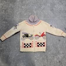 Vintage wool Cowichan Mary Maxim car club sweater jacket Women's small