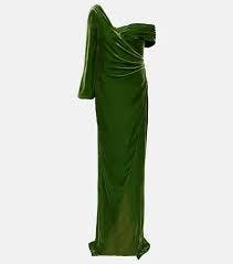 COSTARELLOS Rubinia Silk-blend Velvet Gown, Green, Size 19, 75% rayon, 25% silk
