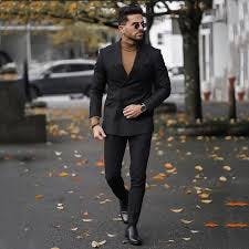 Fashion Black Suits For Mens Double Breasted Business Blazer Wedding Groom Tuxedo 2 Piece Set Jacket Pants Terno Masculino