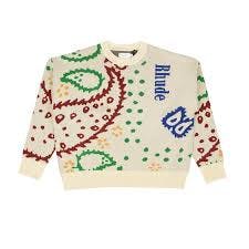 Rhude Creme & Multicolored Merino Wool Bandana Crewneck Size M $1320