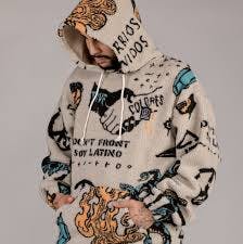GRIMEY LOST BOYS ALL OVER JACQUARD SHERPA HOODIE CREAM XXL